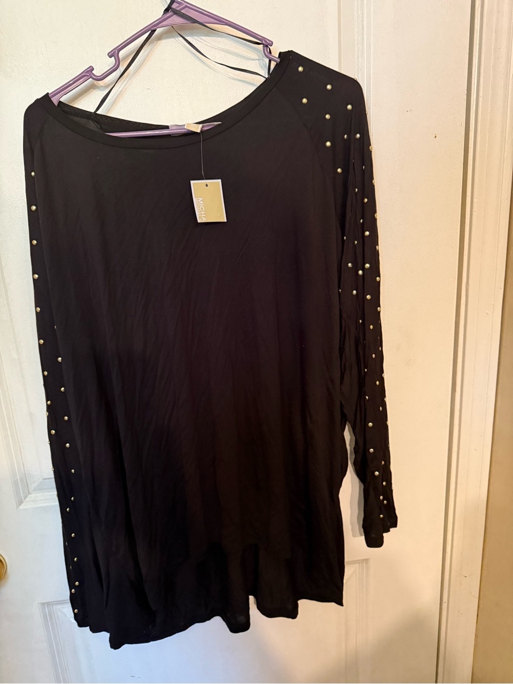 MICHAEL Michael Kors Black Long-Sleeve Top with Gold Studs